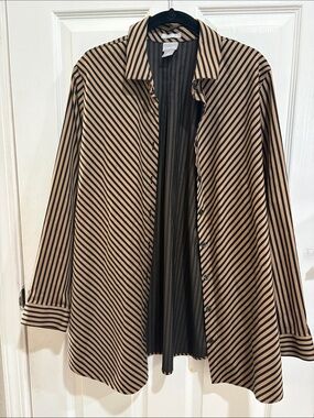 Chico's Diagonal Stripe Button-Front Blazer Jacket in Tan and Black